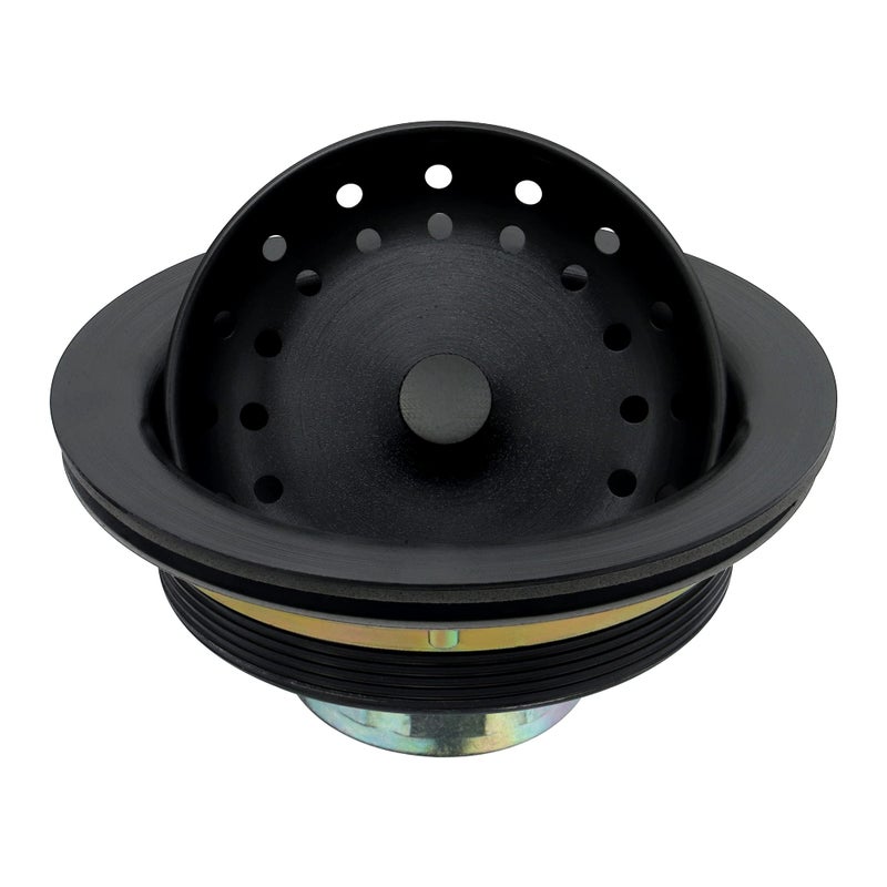 LQS Kitchen Sink Drain Assembly, Sink Drain Basket Strainer, Stainless Steel Removable Sink Strainer Basket and Stopper with Decor Flat Cover 3-1/2-inches (Black with Cover) - Image 2